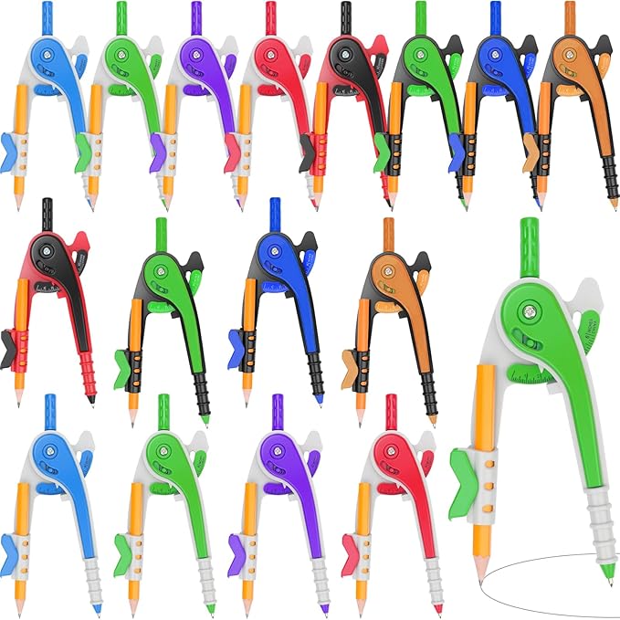 16 PCS Math Compass Geometry Math Set 6 Inch Plastic Drawing Compass with Pencils Multicolor for Math Student Classroom School Office Woodworking Art Drawing Studying