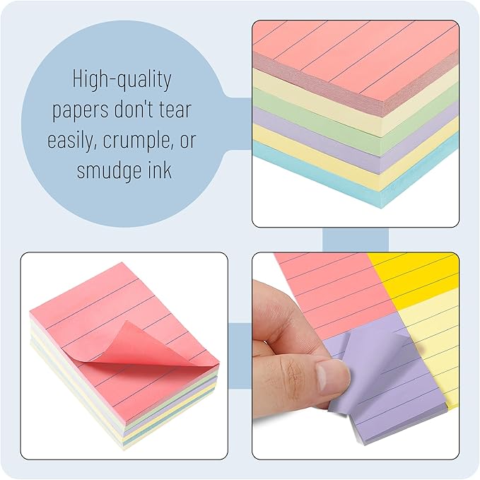 Mr. Pen- Small Lined Sticky Notes, 1.5" x 2", 6 Pads, 60 Sheets/Pad, Vibrant Color, Mini Sticky Notes with Lines, Ruled Post Stickies, Memo Pads, Self-Stick Note Pad for Office, School, Home, Study