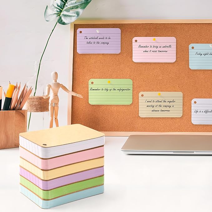 zmybcpack 6 Pack Lined Index Cards 3 x 5 Inches, 600 Pcs Colored Ruled Index Flashcards Lined Flash Cards with Rings for Study, Office and Home
