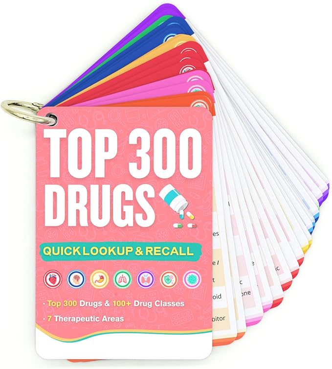 Top 300 Drugs Quick Reference Flash Cards 2025 - Expanded Pharmacology Guide for Nursing Students, Pharmacy & Nurses - Color-Coded Drug Cards