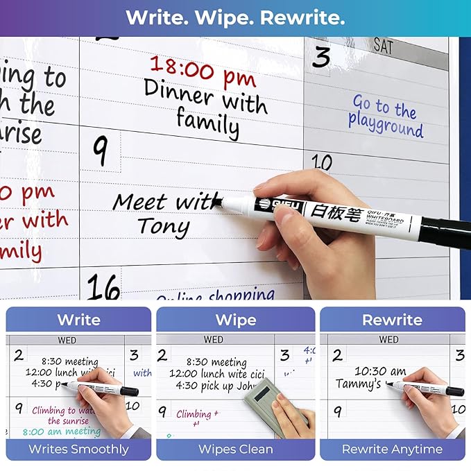 Extra Large Magnetic Dry Erase 3 Month Calendar for Wall, 46" x 63" Jumbo 90 Day Quarterly Whiteboard Calendar, Dual-Sided Magnetic Undated Planner with Big Blocks for Office & Family