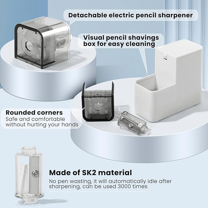 Electric Pencil Sharpener with Battery, Battery Powered,for Colored Pencils Handheld Pencil Sharpener,Portable Sharpener, Two Replacement Blades for in for 6-8mm Pencils for Office/Home/School