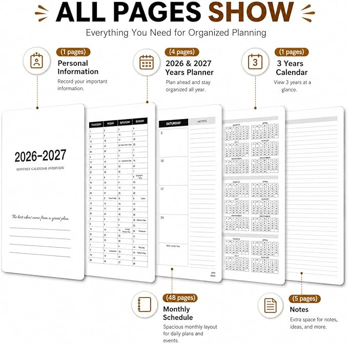 Monthly Planner 2026-2027, 2026 Calendar 24 Months Planner, Jan 2026 - Dec 2027, 8.6" x 11", Academic Calendar Hard PVC Cover with Spiral Bound, Perfect for School & Office for Women & Men