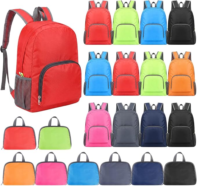 clothmile 12 Pcs Back to School Backpacks in Bulk Classic Colorful Foldable Backpacks 210d Fabric Multi-Use Book Bags for Outdoor Travel Student School Supply 8 Colors