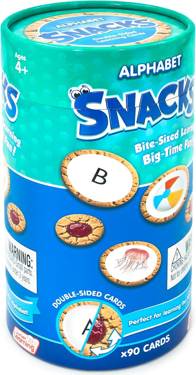 Junior Learning: Alphabet Snacks - Hands-On ABC Letter Recognition-Practice Game, Upper-Lower Case, Picture Clues, Cookie Double-Sided Cards, Kids 4+