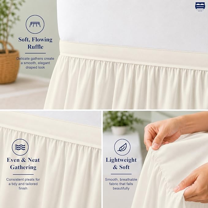Cottingon Dorm Room Bed Skirt, 100% Microfiber, Ivory, Twin XL-32 Drop