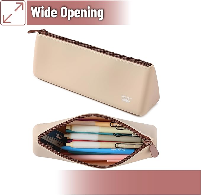 Mr. Pen- Silicone Pencil Case Pouch, Warm Beige, Aesthetic Triangular Design, Multipurpose, Aesthetic Pencil Case Small, Silicone Makeup Bag