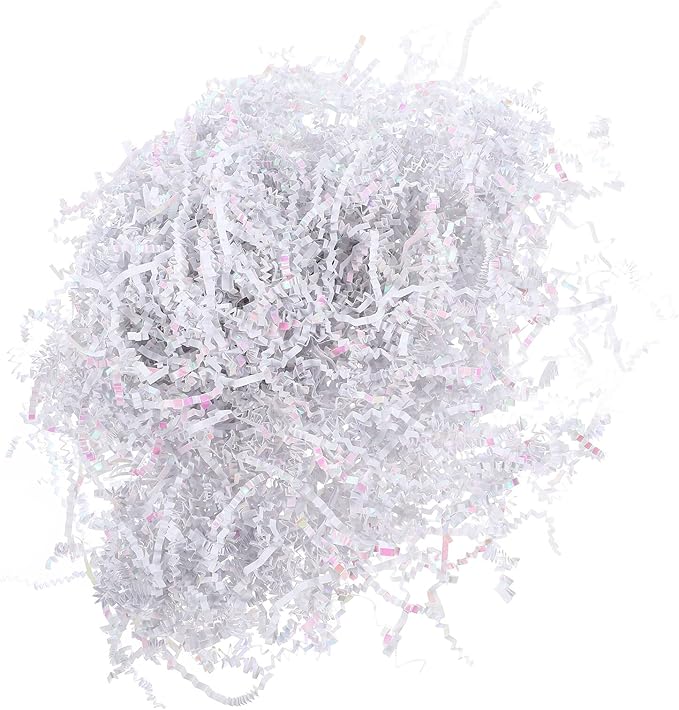 FAVOMOTO Crinkle Paper Shred Basket Filler 100g Bag, White Raffia Twisted Tissue Paper Packaging Box Filler for Wrapping and Shipping Decoration