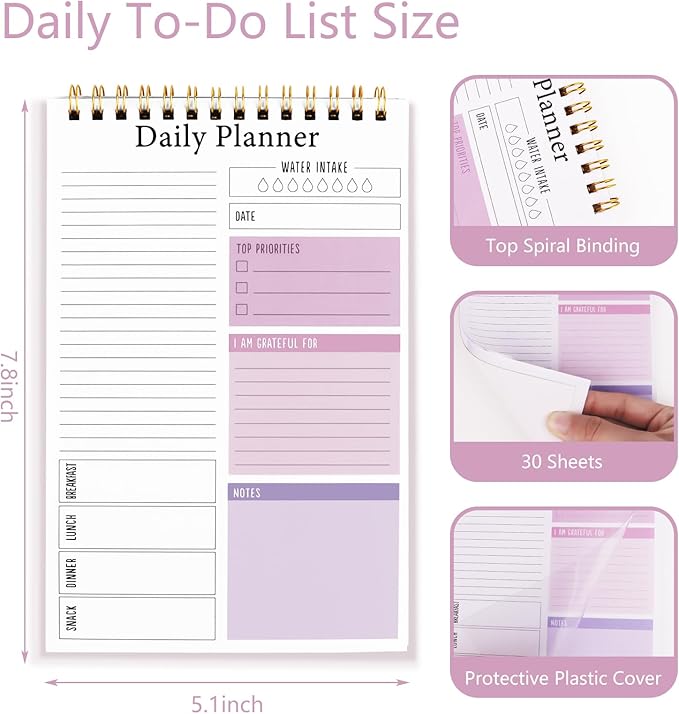 Newkita 5.1x7.8 Inch To Do List Notepad for Work, 30 Sheets Undated Daily Planner Notebook, Multiple Functional Checklist Notepads for Office, School and Home (White)