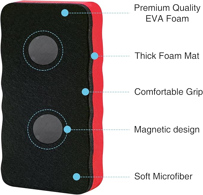 OWLKELA 8Pcs Whiteboard Erasers, Magnetic Dry Erase Eraser Ideal for School, Office, Classroom and Home, Red