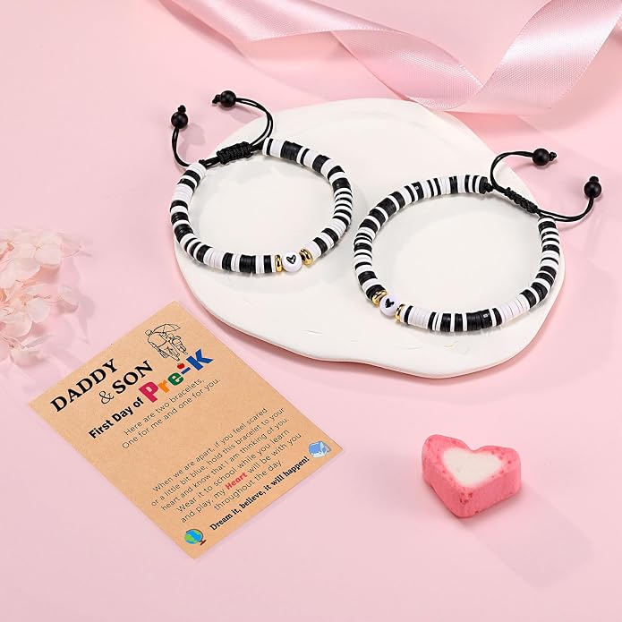 UPROMI First Day of Preschool/Kindergarten/1st Grade/2nd Grade/School Gift, Back to School Bracelet Mommy and Me Dad and Son