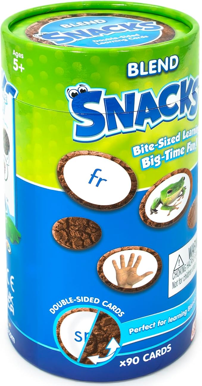 Junior Learning: Blend Snacks - Hands-On Phonics & Letter Blends Practice, Recognition Game, Picture Clues, Cookie Theme Double-Sided Cards, Kids 5+