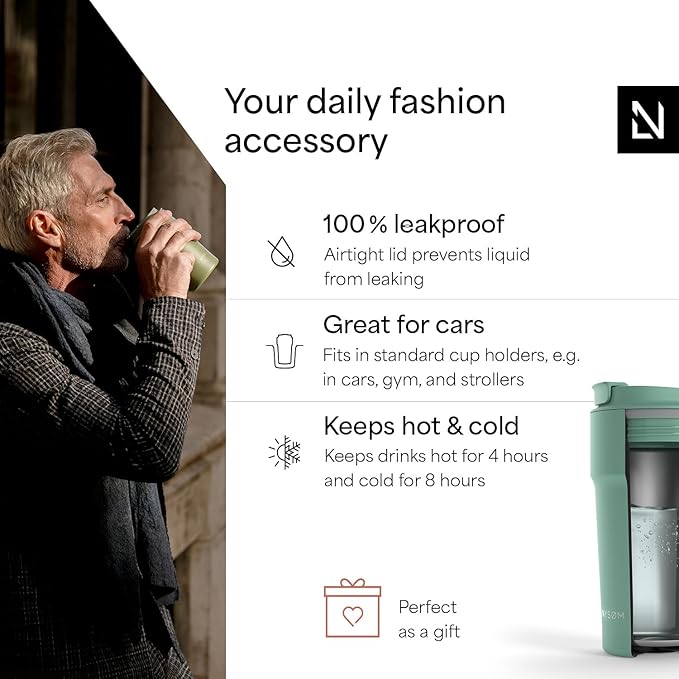 LARS NYSØM Thermo Coffee Mug to go 17oz | Travel Mug 0.5 Liter with Insulation | Leak Proof Stainless Steel Thermal Tumbler for Coffee and Tea on the Go (Aqua Turquoise, 17oz)