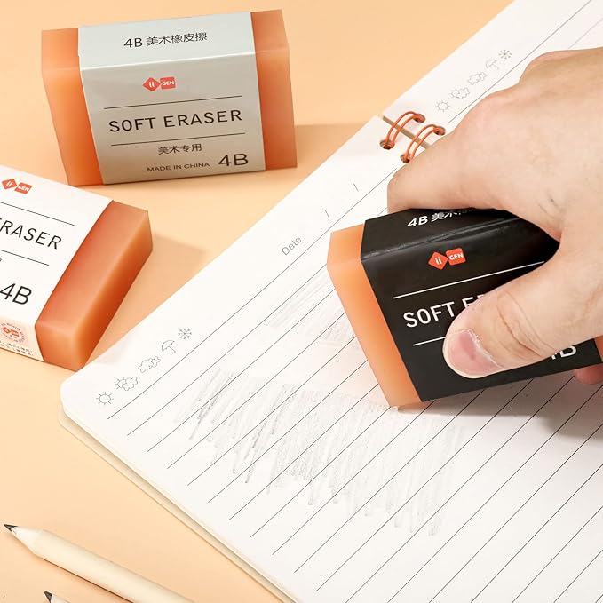 Outus 3 Pcs Extra Large 4B Soft Erasers 3 x 2 Inches Graphite Pencil Low Dust Rubber Orange Block Cube Art Erasers for Drawing Writing Sketching Drafting Artists Office Home