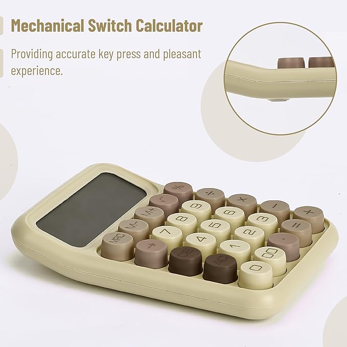 Mr. Pen- Mechanical Switch Calculator, 12 Digit Large LCD Display, Khaki Cream with Big Buttons, Mechanical Switch Calculator for Home, School, Office