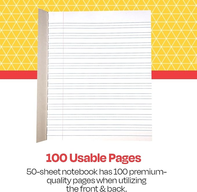School Smart Skip-A-Line Composition Books - Grade 3, 50 sheets, Red