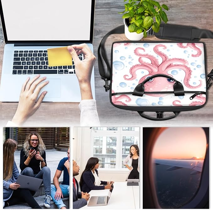 Pink Octopus Laptop Sleeve Case for 13-15 inch Computer Bag Protective Laptop Handle Bag for Women Men