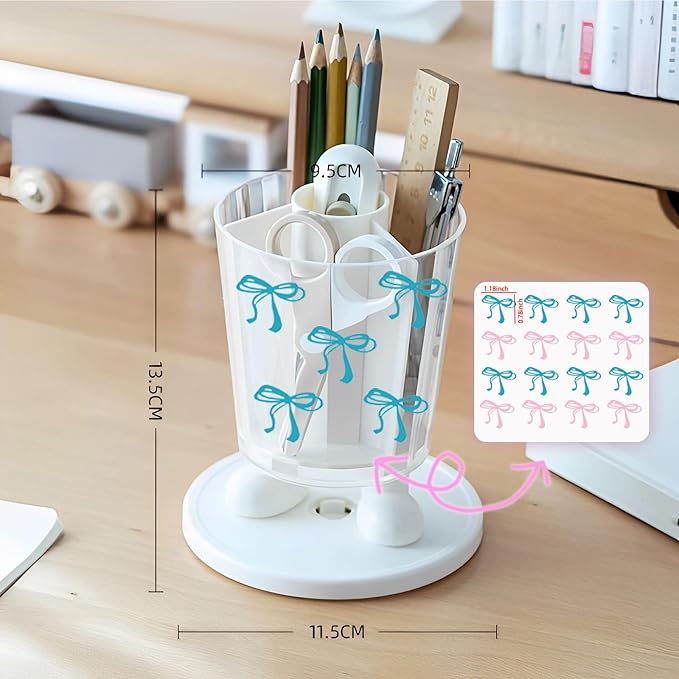 INSTOME Rotating Pen Holder,Cute Bow Pen Holder,Office Desk Accessories for Work, School,or Home
