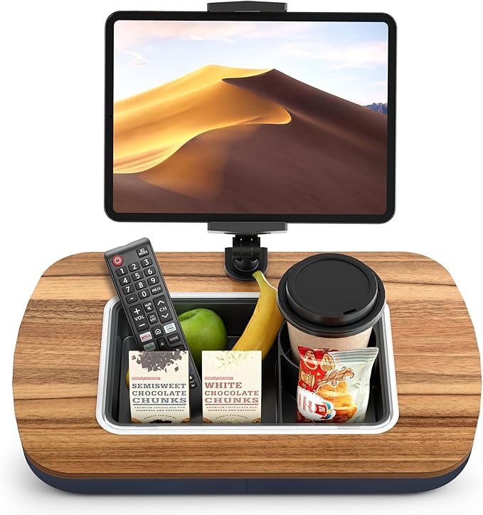 ERGONOV Tablet Pillow Stand for Lap Use,Adjustable iPad Holder with Snack Bowl,360° Rotating Clip for 4.7-13" Kindle,Phone,Tablet.Ideal for Hands-Free Reading and Relaxation on Bed,Couch,Recliner,Gray