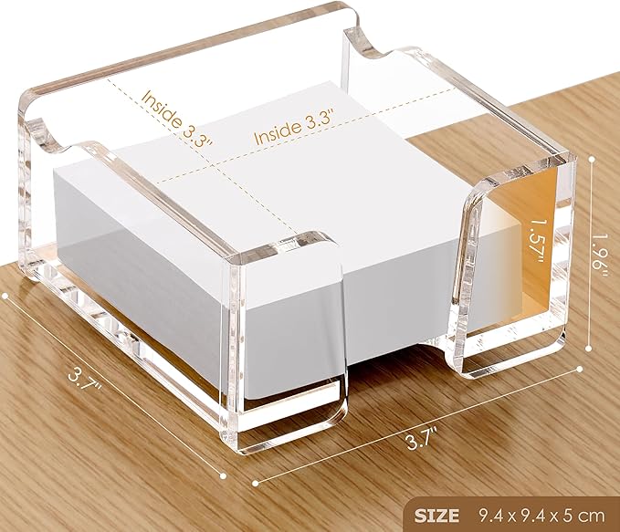 SANRUI Acrylic Sticky Note Holder , for Post-it Note Pad Dispenser Desktop Accessories Organization, Self Memo Pad for School Office Desk Supplies ( 3''x3'' Clear)