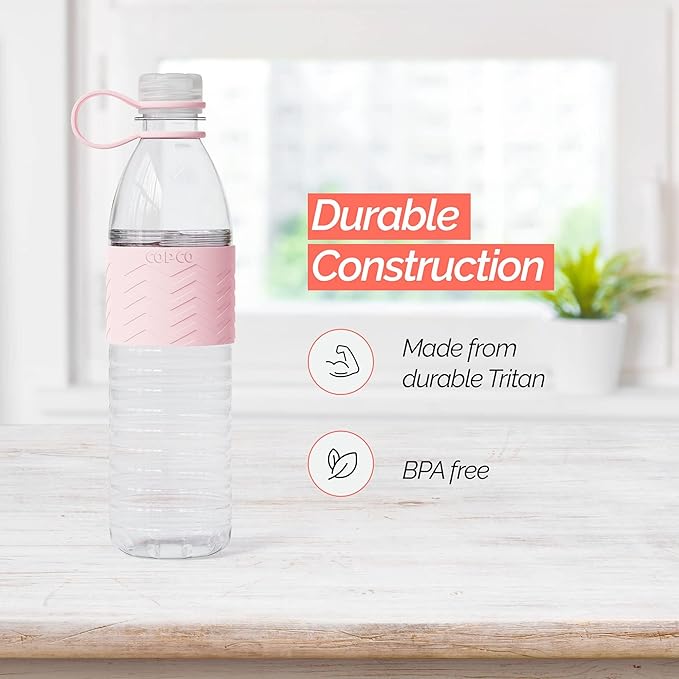 Copco Hydra 20 oz Water Bottle with Carrying Loop – Leak Proof, BPA Free Tritan, Dishwasher Safe, Twist-Open Body, Non-Slip Silicone Grip, Perfect for Gym, Travel & Daily Use (Pink)