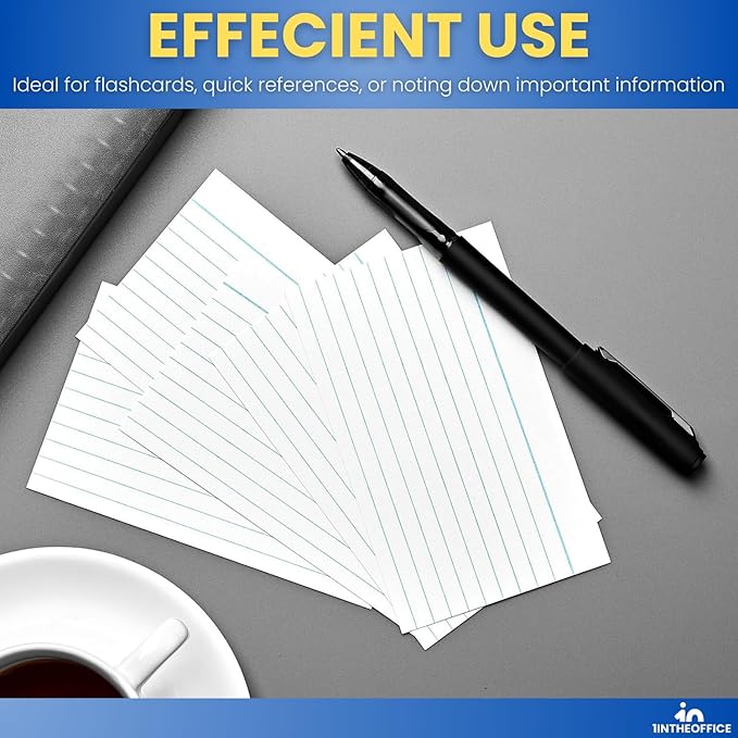 1InTheOffice Index Cards 3x5, Ruled Lined Flashcards Notecards, Study Cards, White (500/Pack)
