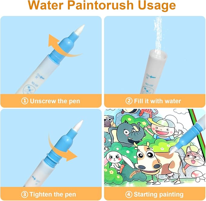Seashang 2 Pack Reusable Water Coloring Book for Toddlers,Space & Zoo Themes Magic Water Painting Books Mess-Free Coloring Book with Water Pen for Kids Ages 3+