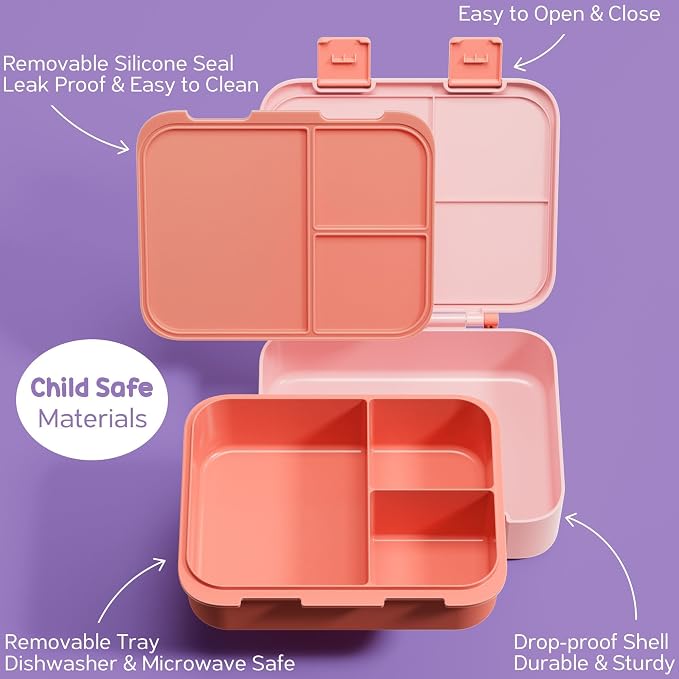 Fimibuke Bento Lunch Box for Kids Toddler Girl with 12OZ Insulated Food Jar | 3-Compartment 32OZ Snack Lunch Container Bento Box, Lunch Bag & Ice Pack Set for Age 3-12 School Daycare Camp, Rainbow Daisy