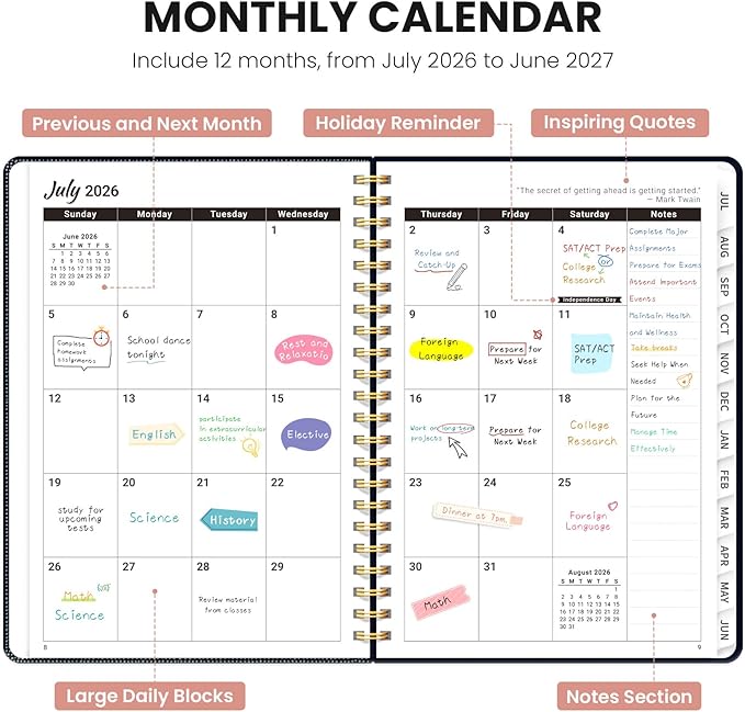 Planner 2026-2027, Academic Planner Weekly and Monthly, Jul 2026 - Jun 2027, Spiral Bound School Planning Tool with Tabs and Pocket, Perfect for Students & Teacher, 8.5" x 11", Garden of Whimsy