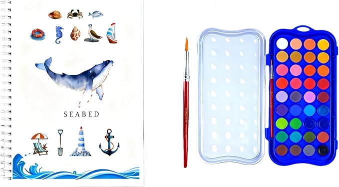 36 Colors Watercolor Book With Paint，Beginner Watercolor Workbook Kit, Watercolors Workbook (Underwater -36 colors)
