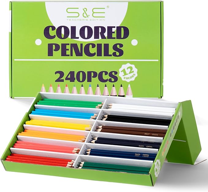 S & E TEACHER'S EDITION Colored Pencils 240Pcs,Coloring Pencils Set Drawing Pencils for Sketch, Woodcase Lead Pencils, Wooden Colored Pencils, Back to school