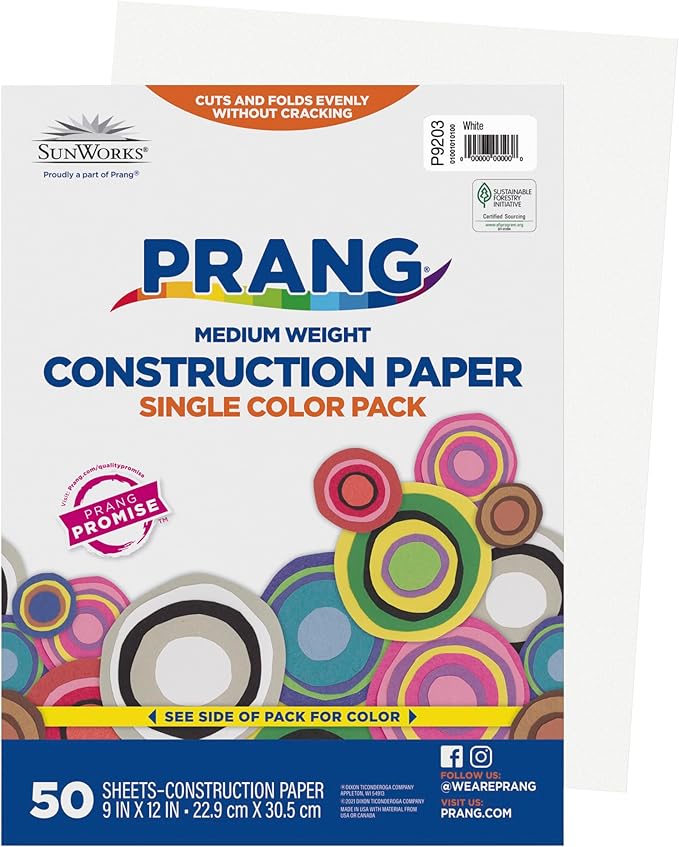 Prang (Formerly SunWorks) Construction Paper, White, 9" x 12", 50 Sheets (Pack of 2)