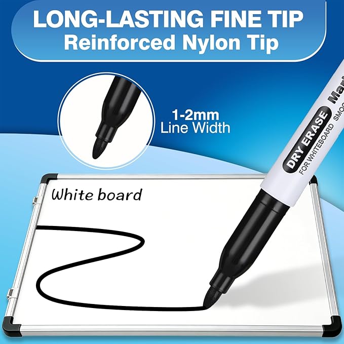 SFAIH Fine Tip Dry Erase Markers - 144 Pack Black Whiteboard Erasable Markers Bulk, Professional-Grade Whiteboard Markers for Offices, Schools & Businesses Long-Lasting Supply, Non-Toxic Easy Clean