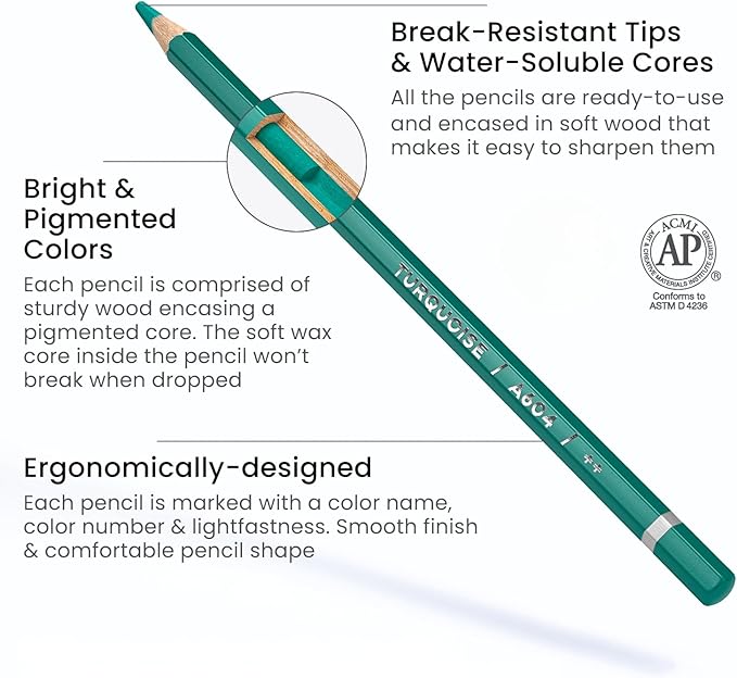 ARTEZA Watercolor Pencils, Set of 48, Water-Soluble Colored Pencils with 4 mm Break-Resistant Core, Pre-Sharpened Tips and Metal Tin for Drawing, Shading, Blending, and Wet or Dry Techniques