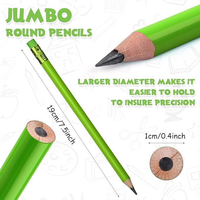 Fainne 48 Pcs Fat Pencils Jumbo Big Thick Large Pencils and 3 Pieces Sharpeners for Kids Beginners Preschoolers Kindergarten School Office Supplies(Multicolor,Round)