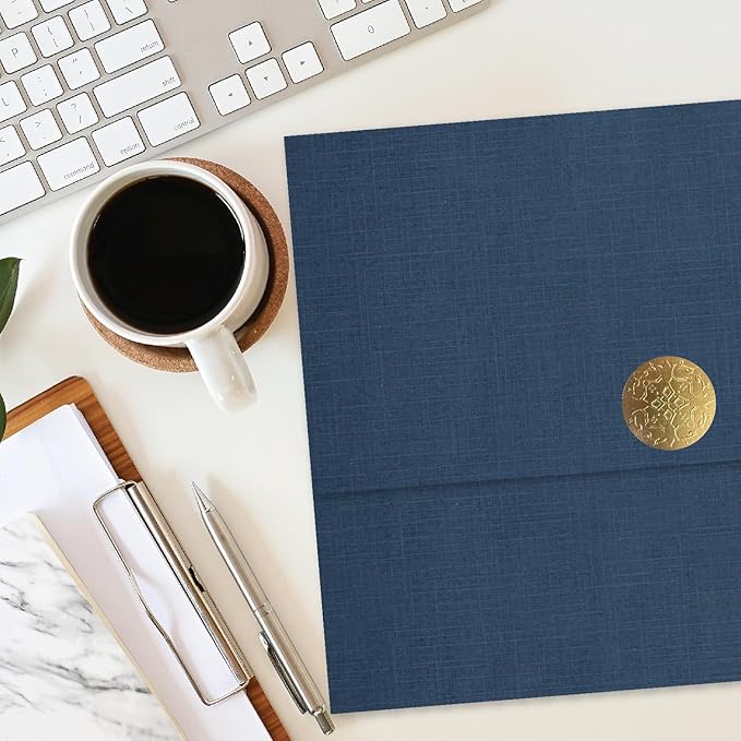 Geographics Certificate Holders - Tri-Fold Navy Linen 9.25x12.5 Inches - Embossed Die-Cut 80 lb Cover Stock - Silver Medallion Foil Stamp - Ideal for Awards - 218 GSM Document Holder