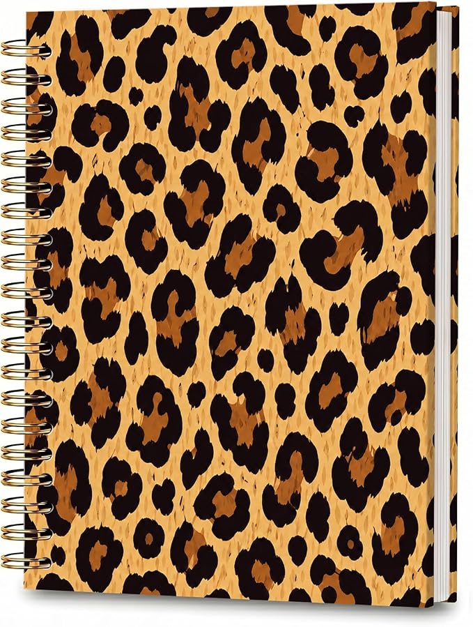 ATJFKIXL Cute Spiral Journal Notebook, A5 120 Page College Ruled Wirebound Notebook, Soft Cover for Students Office Notes and Planning - Tan Leopard Pattern