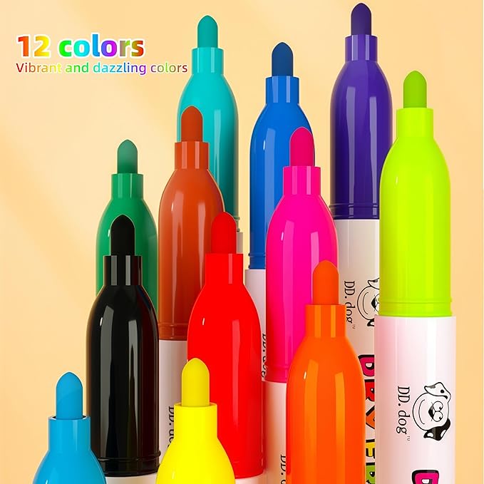 12 Colors Dry Erase Markers for Kids, Magnetic Whiteboard Pens with Eraser Cap, Low Odor Non-Toxic, Washable Coloring Markers for painting, Preschool Learning, Classroom & Home Art Supplies