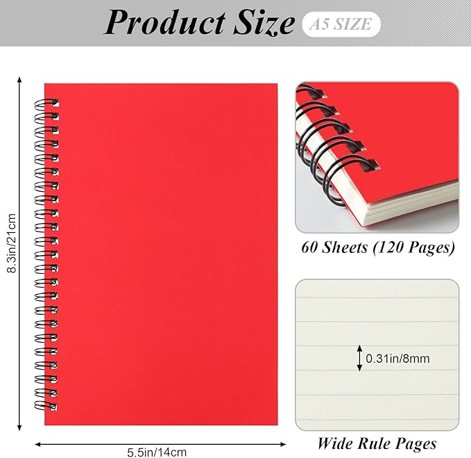 Leelosp 24 Pcs Small Spiral Notebook Lined Spiral Journal College Ruled Notebook Wire Bound Kraft Cover, 120 Pages for Work (Multicolor,5.5 x 8.3 Inch)