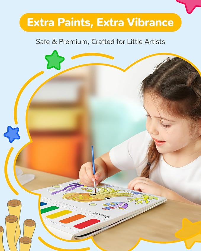 TECJOE Paint with Water Coloring Books for Toddlers, Marine Animal Series Watercolor Set with 3 Brushes, Mess Free Painting Activity for Kids Ages 4 5 6 7 8, Arts & Crafts Toy