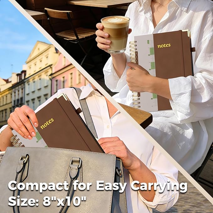 Line Hardcover Spiral Notebook with Removable Dividers Tabs & Ruler, 5 Subject Notebook College Ruled, 300 Page, Large 8"x10" B5 Notebooks for Work School, Lined Journal for Women & Men, Brown
