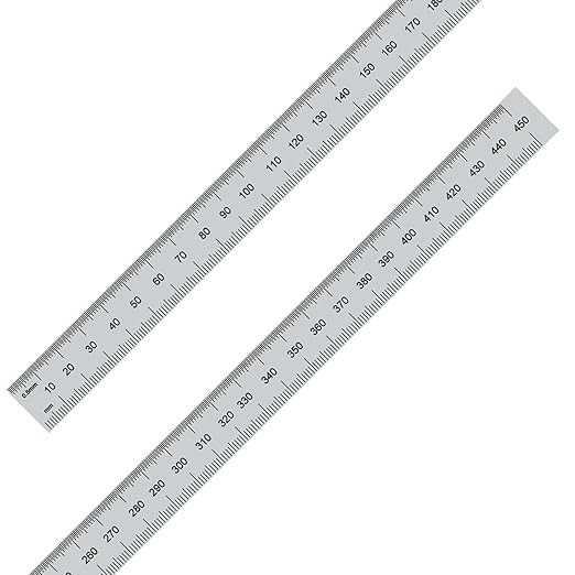 PEC Tools Metal Ruler, Machinist Rule with Satin Chrome Finish, Decimal/Metric Graduation (1/10", 1/100", 1mm, 0.5mm), 18"/450mm Flexible Steel Ruler, Trusted by Professionals, Made in USA
