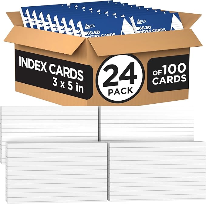 Index Cards Bulk 3x5 (2400 Cards) Flash Cards For Studying Note Cards Flashcards Notecards 100 Per Pack (24 Pack 3X5)