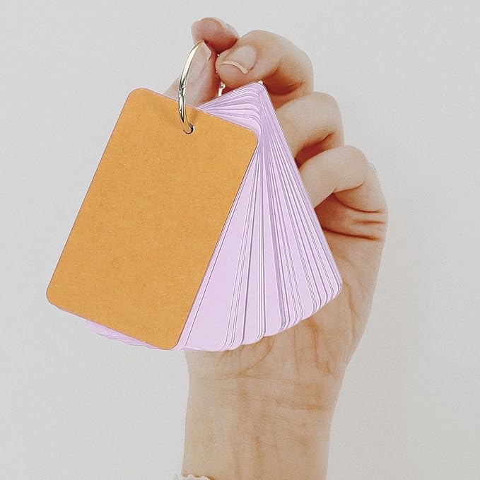CALLARON 8pcs Colored Blank Index Cards with Ring, 50 Sheets Per Pad, Kraft Cardstock Flashcards for Studying and Note Taking, Portable Memo Cards for School and Office Use Random Color
