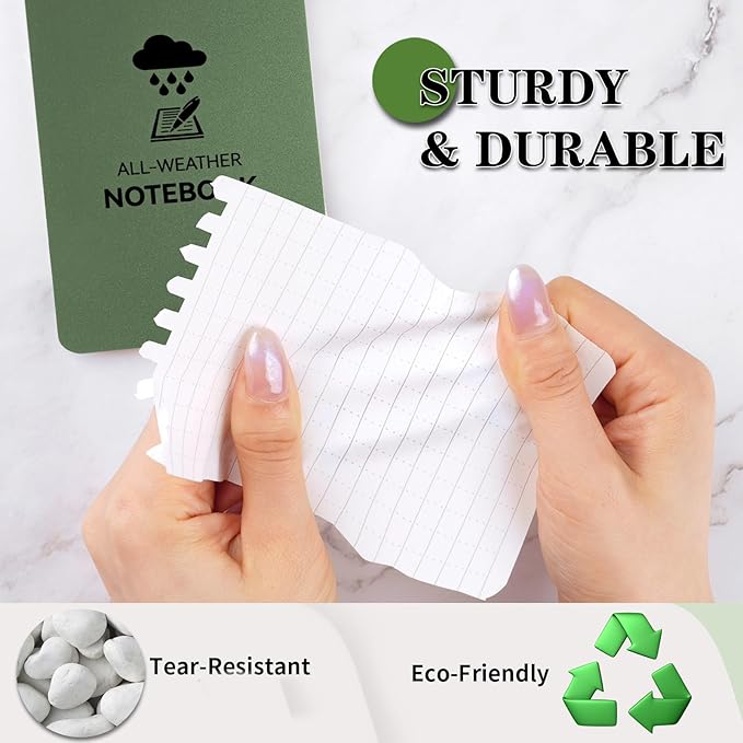 COIDEA Waterproof Notebook, 4 Pack Top-Spiral Pocket Notepad, 3" x 5" Weatherproof NotePad, Police Pocket Notebook Memo Steno Note Pads for Outdoor Office School Recording, Army Green