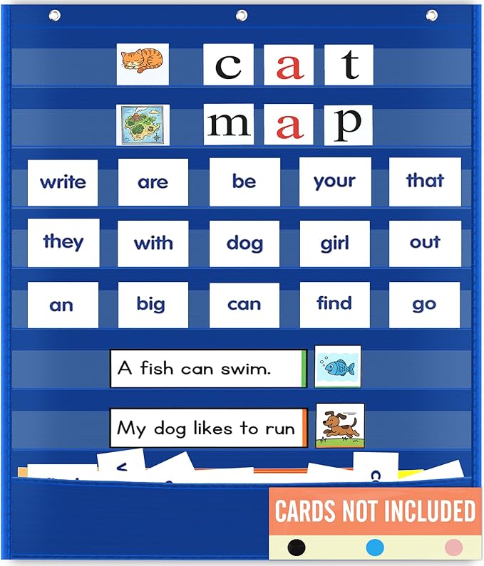 Pocket Chart for Classroom - 7+1 Blue Pocket Chart for Alphabet Learning Word Wall Calendar Daily Schedule Sentence Strips Sticker Display, Teacher Supplies for Preschool Elementary & Home