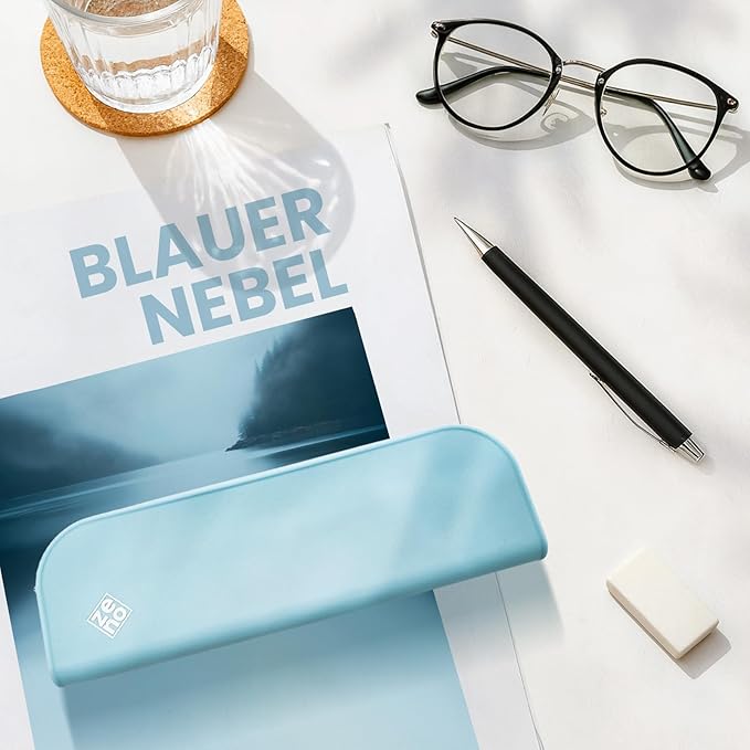 ZENO Silicone Pencil Case – Aesthetic Pencil Pouch for Women & Teens – Cute Pen Case, Blue Makeup Bag, Travel Pouch, Small Stationary Organizer, Pencil Box – Blue Mist