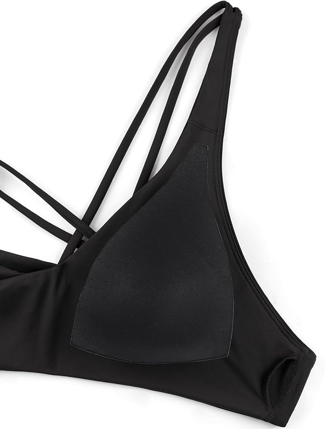 CRZ YOGA Twist Front Bikini Tops for Women - Padded V Neck Criss Cross Back Triangle Sexy Swim Bathing Suit