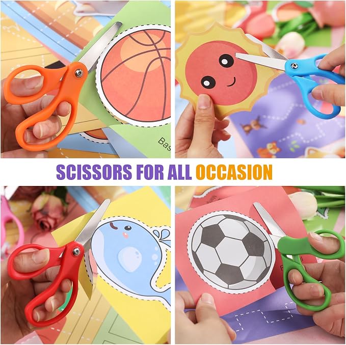 BURVAGY 24 Packs 5" Small School Student Blunt Tip Craft Kids Scissors, Stainless Steel Blades Comfort Grip 5 Inch Safety Scissors Bulk for Children Toodler Cutting Paper