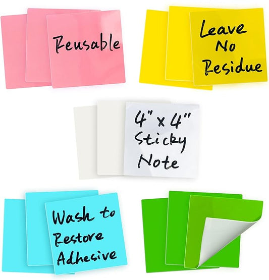 Mr-Label – 15-Pack 4"x4" Reusable Dry Erase Self-Sticky Notes – Multi Color Washable Post It Notes – Versatile Quick Memo Note Pads (5 Colors, 15pcs)